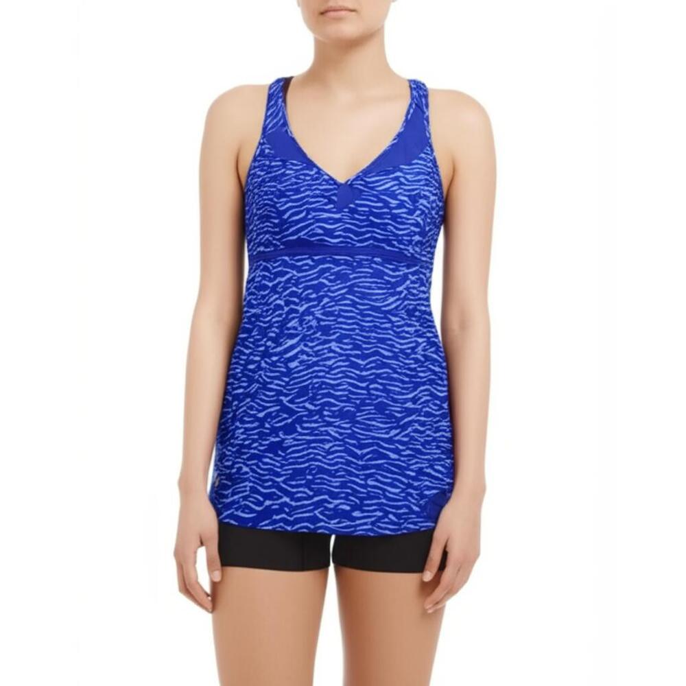 Lucy Activewear Blue V-neck Sleeveless Patterned Activewear Tank Top Size Large